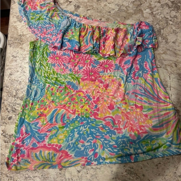 Lilly Pulitzer Women’s One Shoulder Ruffle Top Short Sleeve Multicolor Medium - Picture 10 of 10